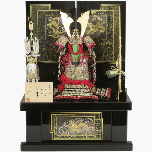 市川光玉 10号 奉納楯無之鎧 二曲龍虎彫金収納飾