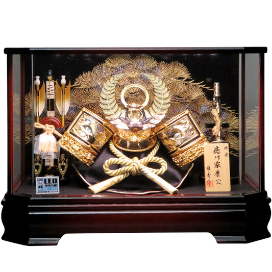 13号 彫金徳川兜飾 LED付前面アクリルケース飾り