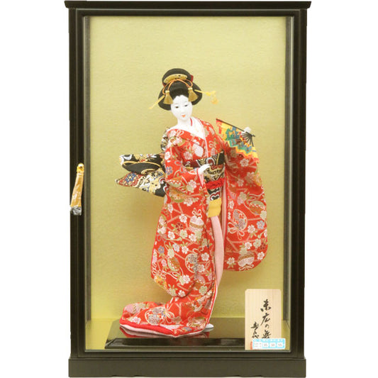 尾山人形 金襴 舞扇 10号 ガラスケース入り