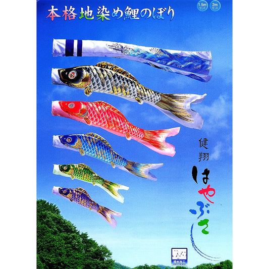 鯉のぼり 健翔はやぶさ鯉 単品 0.9m 青・緑・紫