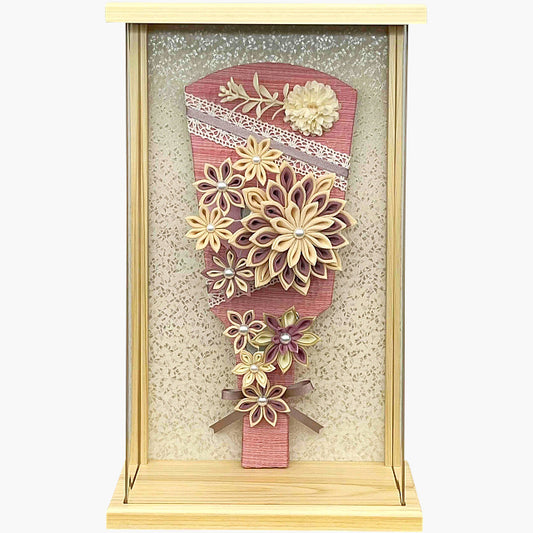 9号 アクリルひのき額入り つまみ羽子板 ベージュ紫