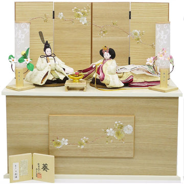 柴田家千代　葵　平安　レース刺繍　金銀桜収納飾