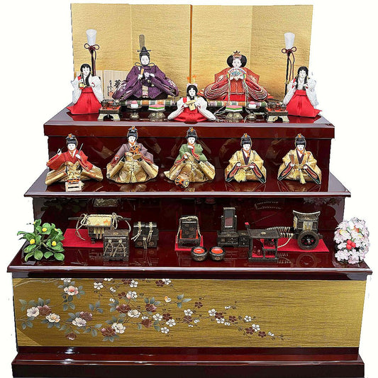 柴田家千代　葵　京桜刺繍　10人飾 3段収納