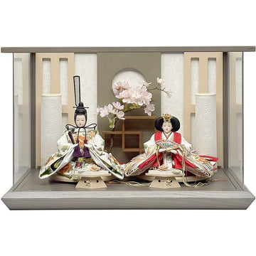 しあわせ雛　金彩刺繍　花飾りグレージュ