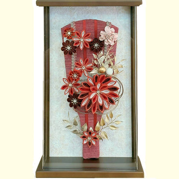 9号　アクリルブラウン額入り　つまみ羽子板　つばき