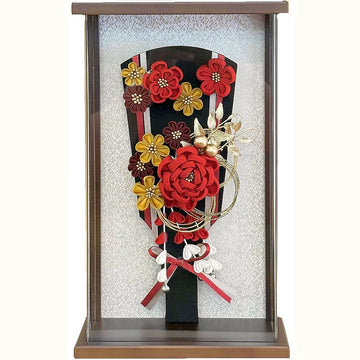 9号　アクリルブラウン額入り　つまみ羽子板　紅薔薇