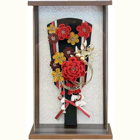 9号　アクリルブラウン額入り　つまみ羽子板　紅薔薇