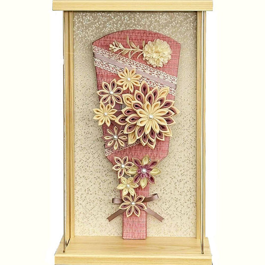 9号　アクリルひのき額入り　つまみ羽子板　ベージュピンク