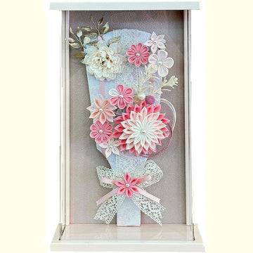 9号　アクリルアイボリー額入り　つまみ羽子板　ピンク