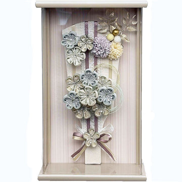 9号　アクリルグレージュ額入り　つまみ羽子板　ブルー紫