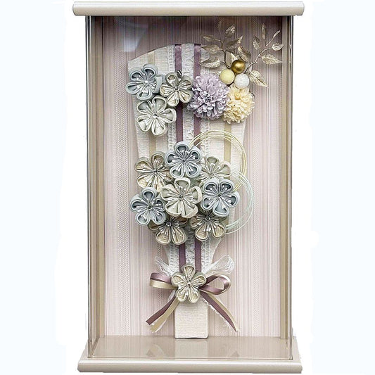 9号　アクリルグレージュ額入り　つまみ羽子板　ブルー紫