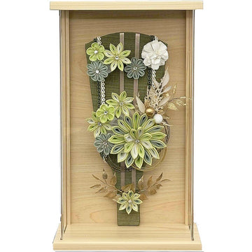 9号　アクリルひのき額入り　つまみ羽子板　グリーン