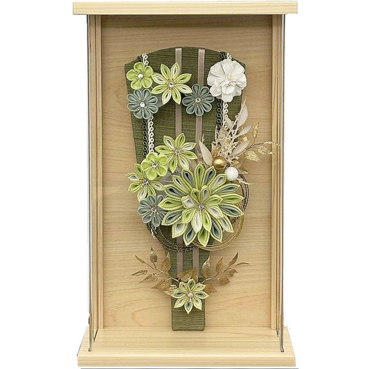 9号　アクリルひのき額入り　つまみ羽子板　グリーン