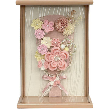 7号　アクリルブラウン額入り　つまみ羽子板　ピンク