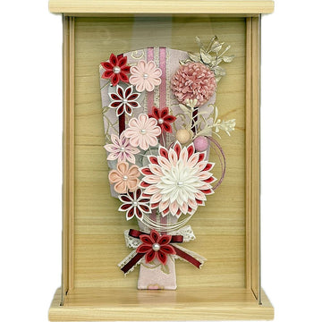 7号　アクリル桧額入り　つまみ羽子板　赤ピンク