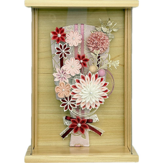 7号　アクリル桧額入り　つまみ羽子板　赤ピンク