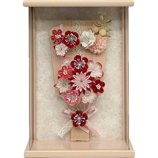 7号　アクリルピンク額入り　つまみ羽子板　赤ピンク