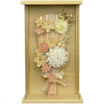 9号　アクリルひのき額入り　つまみ羽子板　白オレンジ