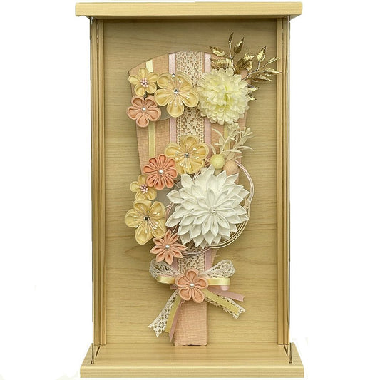 9号　アクリルひのき額入り　つまみ羽子板　白オレンジ